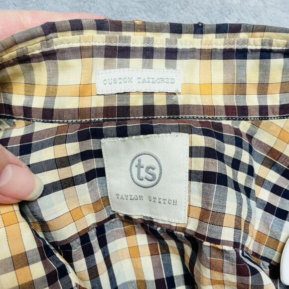 Taylor Stitch Custom Tailored Shirt Mens S Brown Black Tan Check Plaid Button - Picture 3 of 9